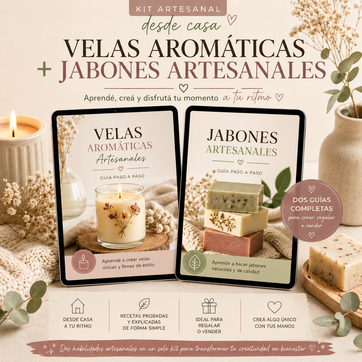 Kit artesanal desde casa: Velas + Jabones ✨